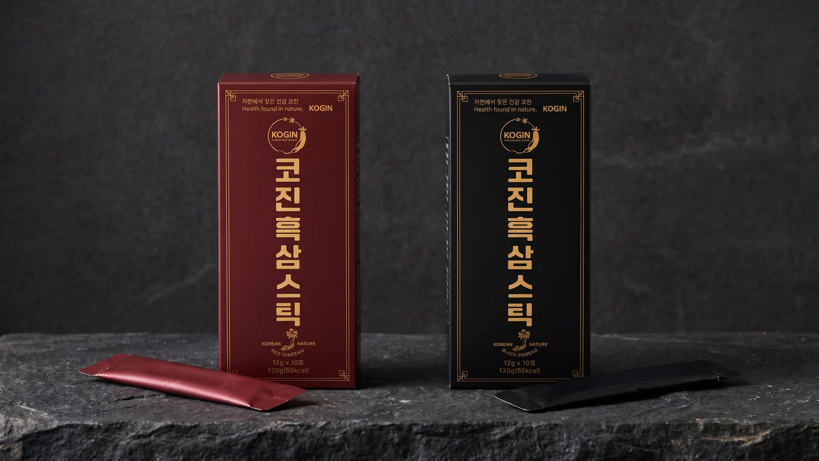 코진 레드와 블랙 상자를 나란히 비교한 제품 장면