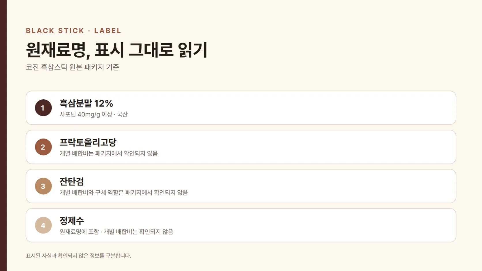 코진 블랙 원재료명 네 항목을 정리한 그림